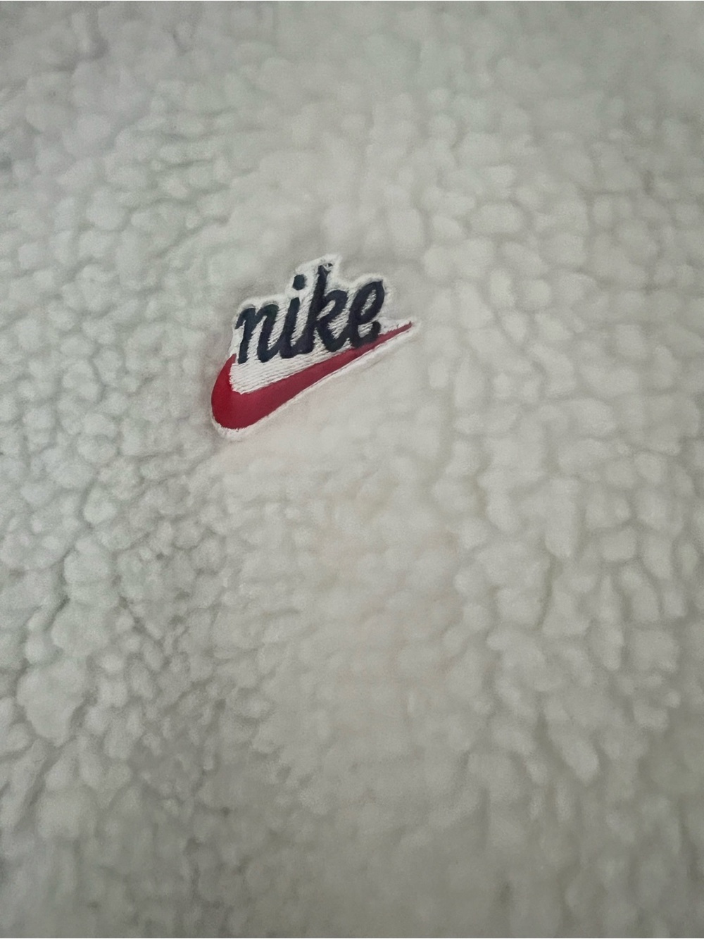 Nike Cream Sherpa Jacket with Blue Panels and Orange Trim - Picture 2 of 10